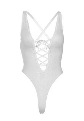 Мереживне боді Leg Avenue Floral lace thong teddy White, шнурівка на грудях, one size