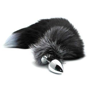 Анальна пробка з хвостом Alive Black And White Fox Tail L SO6323 фото