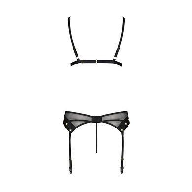 Комплект білизни Passion NESSY SET XXL/XXXL black, бюстгальтер, пояс для панчіх, стрінги