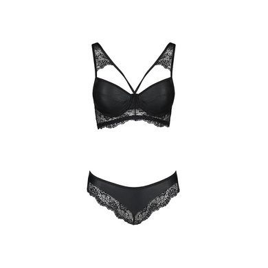 Комплект из эко-кожи с кружевом Passion LOONA SET L/XL, black, бра и трусики