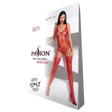 Ажурний бодістокінг з імітацією панчіх Passion BS074 red One size