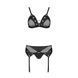 Комплект білизни Passion NESSY SET XXL/XXXL black, бюстгальтер, пояс для панчіх, стрінги