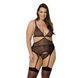 Корсет с пажами Passion AMBERLY CORSET 4XL/5XL, black, ассиметричный крой, кружева, стринги