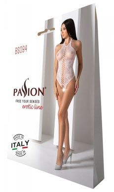 Бодістокінг з імітацією корсетної шнурівки Passion BS094 One Size, white, квітковий візерунок