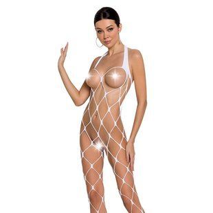 Бодістокінг у дуже велику сітку Passion BS091 white, з доступом One size