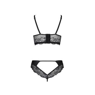 Комплект з еко-шкіри та мережива Passion LOONA SET S/M, black, бра і трусики