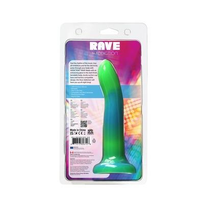 Фалоімітатор що світиться в темряві ADDICTION Rave 8 Dildo Blue Green SO6849 фото