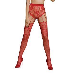 Еротичні колготки-бодістокінг Passion ECO S004 red, закриті трусики, декор, підв&rsquo;язки