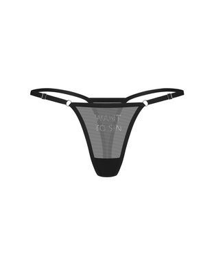 Еротичні жіночі трусики з написом Want to sin Obsessive Violami S/M чорні