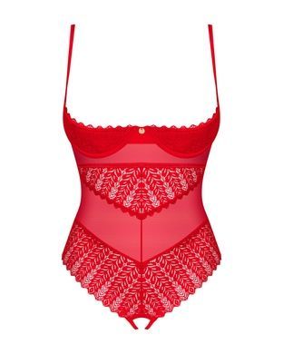 Боді з доступом Obsessive Ingridia crotchless teddy XS/S, червоне, відкриті груди