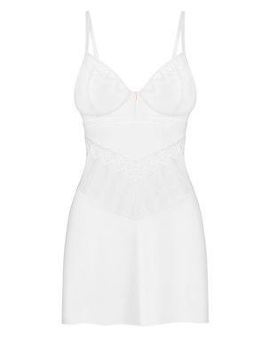 Пеньюар Obsessive Alissium chemise & thong, M/L білий, мереживний ліф, стрінги в комплекті
