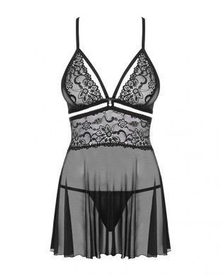 Еротичний мереживний комплект із сіточкою Obsessive 838-BAB-1 babydoll & thong black L/XL, чорний