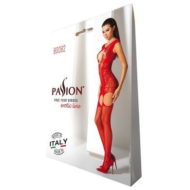Ажурный бодистокинг с чулками Passion BS082 red One size