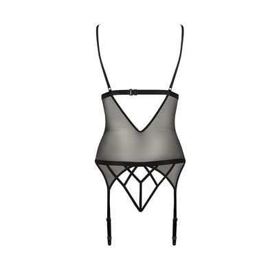 Корсет с открытой грудью Passion DIABOLINA CORSET XXL/XXXL, black, пажи, трусики, полупрозрачный