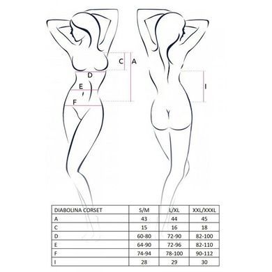 Корсет с открытой грудью Passion DIABOLINA CORSET XXL/XXXL, black, пажи, трусики, полупрозрачный