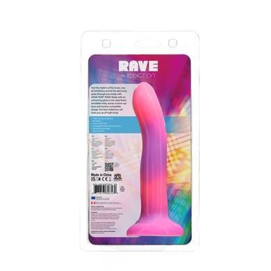 Светящийся в темноте фаллоимитатор ADDICTION Rave 8 Dildo Pink Purple SO6850 фото