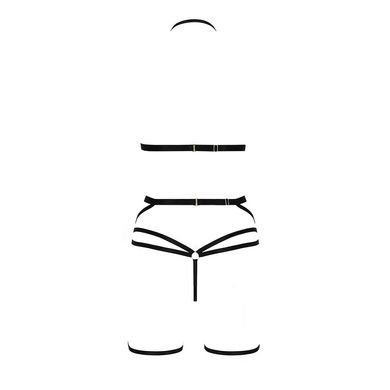 Комплект білизни Passion Exclusive MORGAN SET OpenBra S/M, black, стрепи, трусики, ліф, пояс