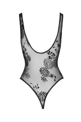 Боди Noir Handmade F242 Tulle body with patterned flock embroidery - M