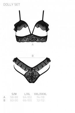 Эротический комплект Passion DOLLY SET, XXL/XXXL, black, с открытыми чашками