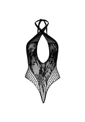 Кружевное тедди Leg Avenue Lace and net halter teddy One size Black, глубокий вырез, халтер