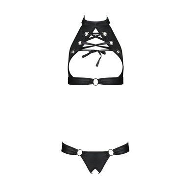 Комплект відкритий топ та трусики з екошкіри з люверсами Passion MALWIA SET with Open Bra L/XL black