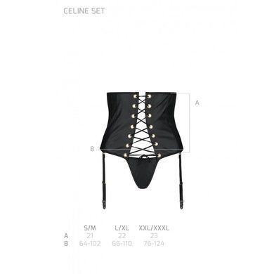 Пояс-корсет з екошкіри Passion CELINE SET XXL/XXXL, white, шнурівка, знімні пажі для панчіх, стрінги
