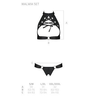 Комплект відкритий топ та трусики з екошкіри з люверсами Passion MALWIA SET with Open Bra L/XL black