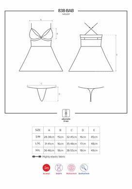 Эротический кружевной комплект с сеточкой Obsessive 838-BAB-1 babydoll & thong black XXL, черный