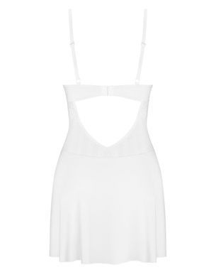 Пеньюар Obsessive Alissium chemise & thong, XL/2XL белый, кружевной лиф, стринги в комплекте