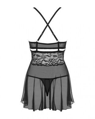 Эротический кружевной комплект с сеточкой Obsessive 838-BAB-1 babydoll & thong black XXL, черный
