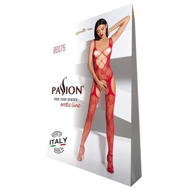 Откровенный бодистокинг с глубоким декольте Passion BS075 red One size