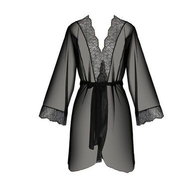 Сексуальный прозрачный халатик пеньюар с кружевными вставками Passion Amberly 6XL/7XL черный