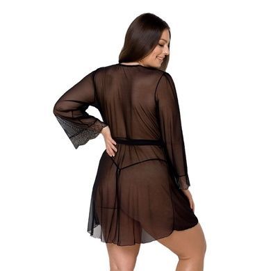 Сексуальный прозрачный халатик пеньюар с кружевными вставками Passion Amberly 6XL/7XL черный