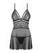 Эротический кружевной комплект с сеточкой Obsessive 838-BAB-1 babydoll & thong black XXL, черный