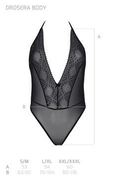 Боди Passion DROSERA BODY black, S/M, высокие вырезы, верх на завязках