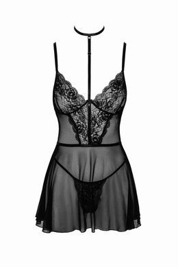 Прозора еротична сорочка бебі-дол з мереживним ліфом Noir Handmade Перший поцілунок L/XL чорна
