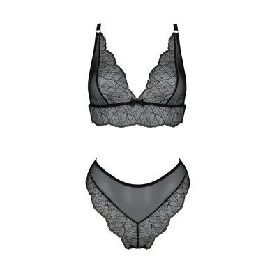 Комплект белья Passion AMBERLY SET 4XL/5XL black, лиф, трусики бразилиана, люрексовая нить
