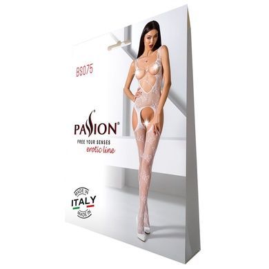 Відвертий бодістокінг з глибоким декольте Passion BS075 white One size