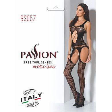 Бодистокинг Passion BS057 black, комбинезон, имитация чулок и пояса S/M/L