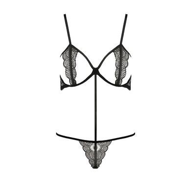 Комплект білизни Passion Exclusive QUENTRIS BIKINI XXL/XXXL, black, стрінги і напіввідкритий ліф