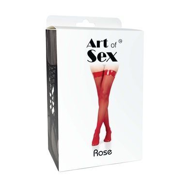 Панчохи в дрібну сітку з лакованою коронкою Art of Sex - Rose, колір чорний з ефектом голограми, М