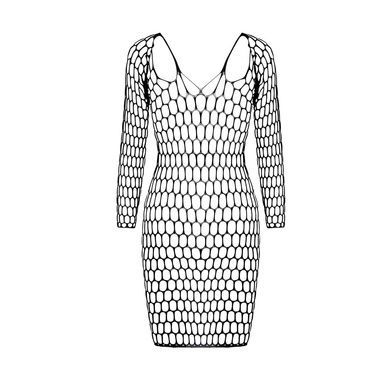Бодістокінг-сукня з глибоким коміром Passion BS093 black, довгі рукави One size