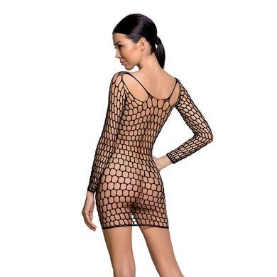 Бодістокінг-сукня з глибоким коміром Passion BS093 black, довгі рукави One size
