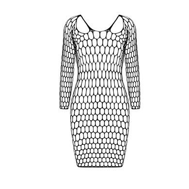 Бодістокінг-сукня з глибоким коміром Passion BS093 black, довгі рукави One size
