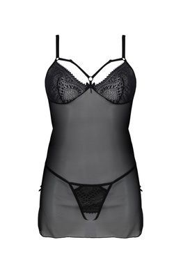 Пеньюар Passion DROSERA CHEMISE black, L/XL, кружевной лиф со стрепами, трусики в комплекте