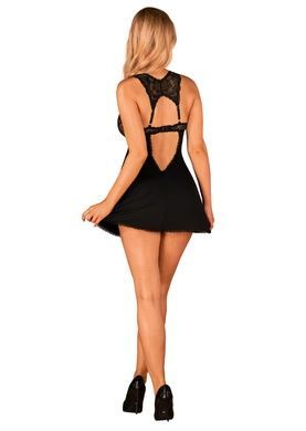 Пеньюар бебі-дол з мереживом на грудях Obsessive Donna Dream babydoll XL/2XL Black, стрінги