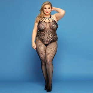 Сітчастий бодістокінг JSY &laquo;Відверта Мадлен&raquo; Plus Size, Black, імітація боді, мереживо, доступ