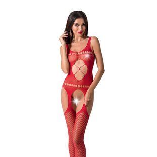 Бодістокінг Passion BS057 red, комбінезон, імітація панчох і пояса S/M/L