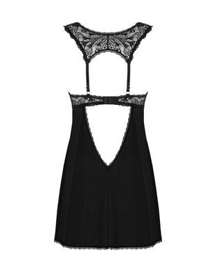 Пеньюар бебі-дол з мереживом на грудях Obsessive Donna Dream babydoll XL/2XL Black, стрінги