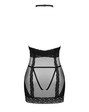 Напівпрозорий пеньюар з відкритими грудьми Obsessive Lacrisia chemise XS/S, чорна, з чокером